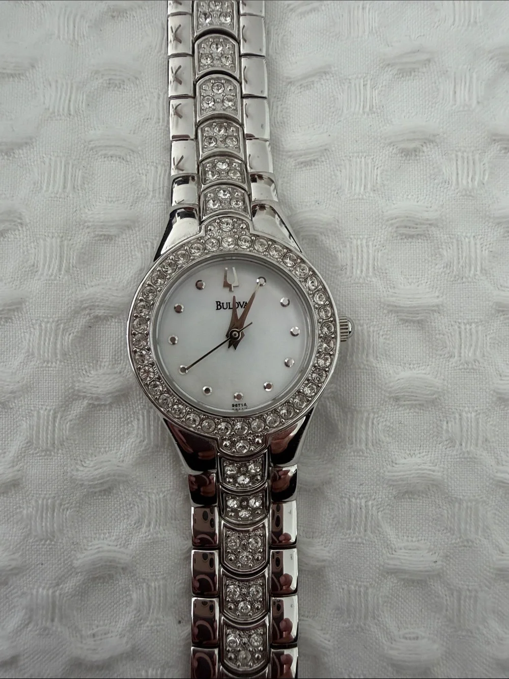 Bulova Silver Crystal-Accented Women's Bracelet Watch with White Dial